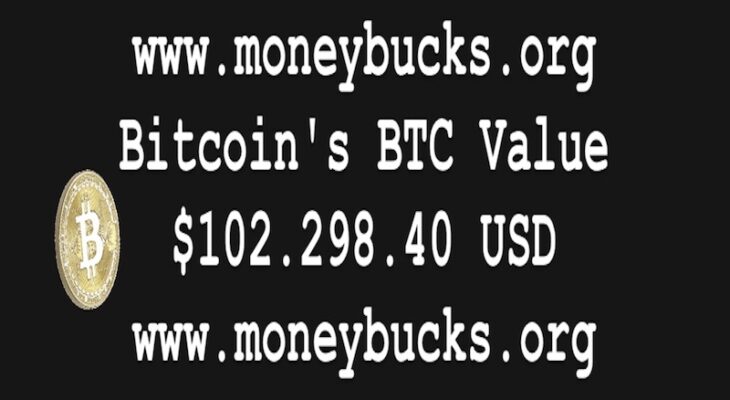 Bitcoin's BTC Value $102.298.40 USD www.moneybucks.org